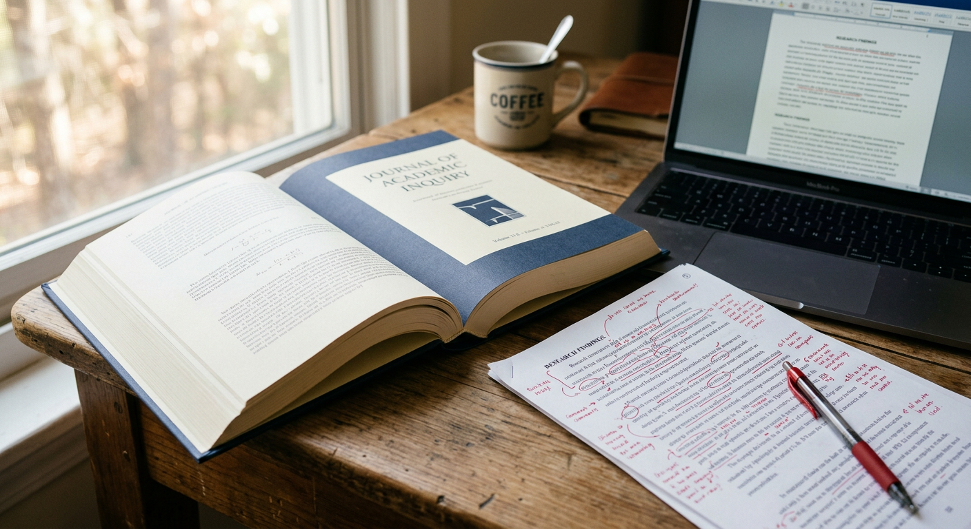 A manuscript marked up with reviewer comments beside a submission checklist