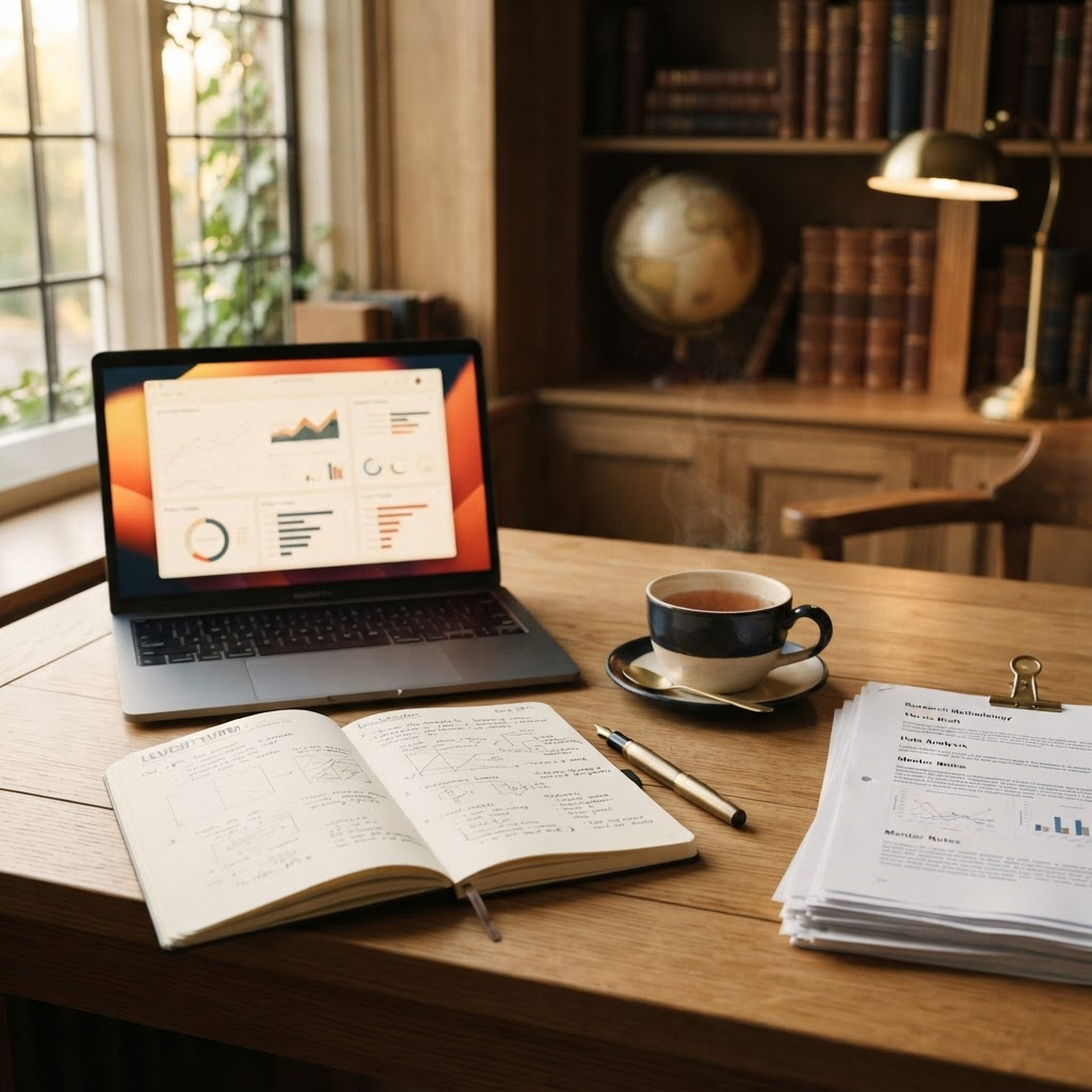 A laptop showing a video call between a student and a mentor, with notes alongside
