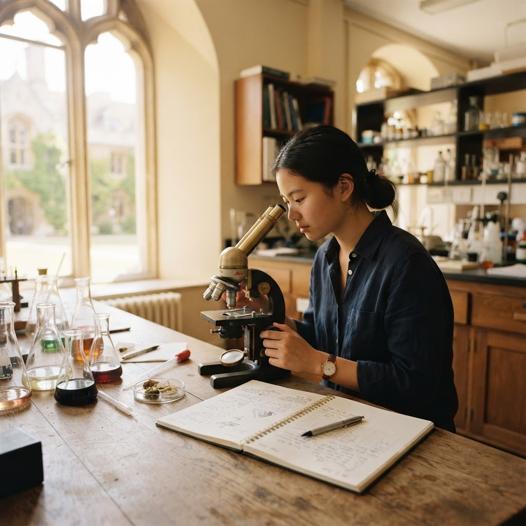 Students working at laboratory benches during a summer research programme